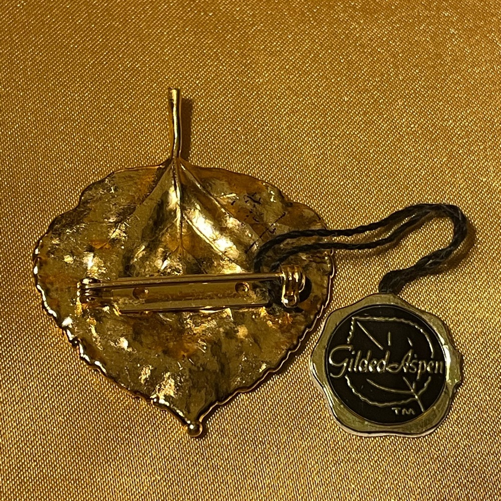 Gilded Aspen- Vintage Leaf Pin, 24 Kt Gold Finish - image 2